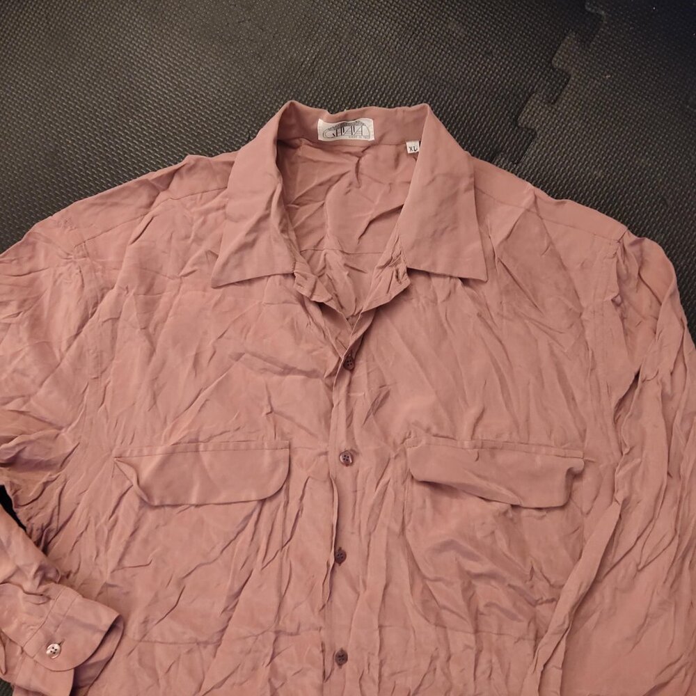 Vintage GHIAIA Beige Tan Button Up Shirt, Dress Shirt, 100% SETA SILK, Italy